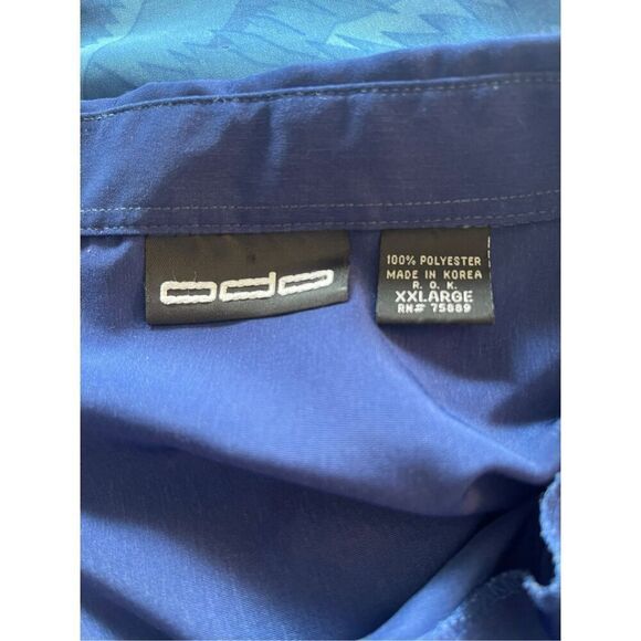 Odo Mens Blue Palm Tree Print Collared Short Sleeve Button Up Shirt Size XXL - Picture 5 of 6